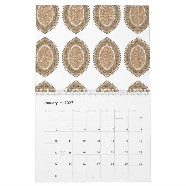 Calendário Um tapete retangular com um intricado moti geométr (Jan 2027)