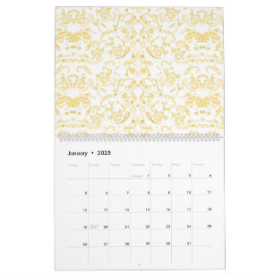 Calendário um wallpaper branco e dourado com um padrão