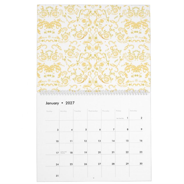 Calendário um wallpaper branco e dourado com um padrão (Jan 2027)