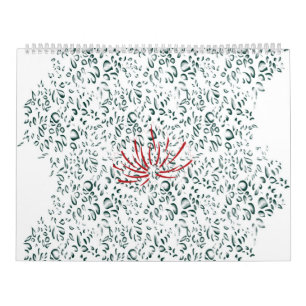 Calendário uma flor vermelha sobre fundo preto