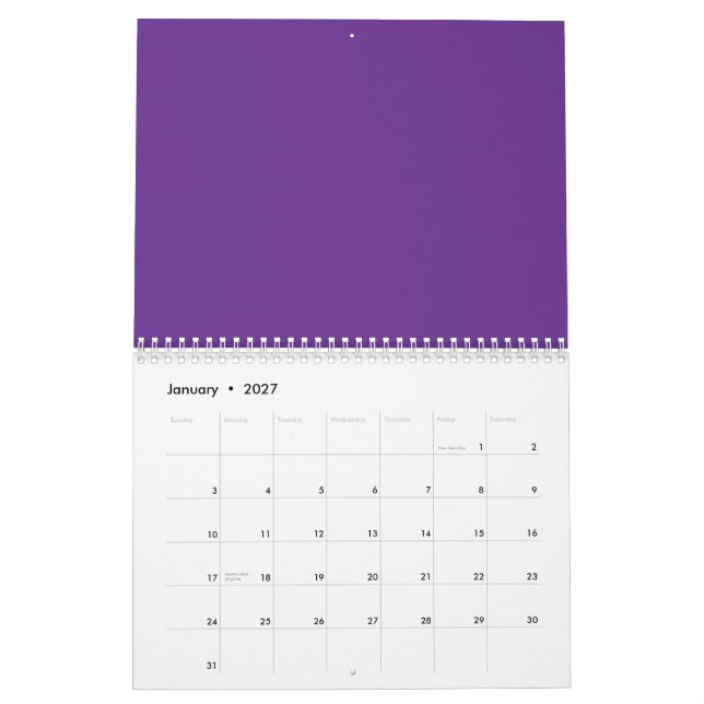Calendário Uma mistura abstrato de matizes roxas e rosa vibra (Jan 2027)