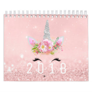 Calendário Unicorn Enfrenta Dourado Pastel Rosa Rosa Rosa Ros