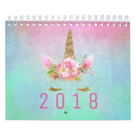 Calendário Unicorne Face Horn Glitter Rosa Rosa Rosa Aqua Wat