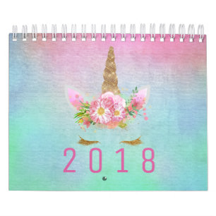 Calendário Unicorne Face Horn Glitter Rosa Rosa Rosa Aqua Wat