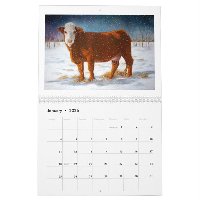 Calendário VACAS: Arte original do vário gado (Jan 2026)