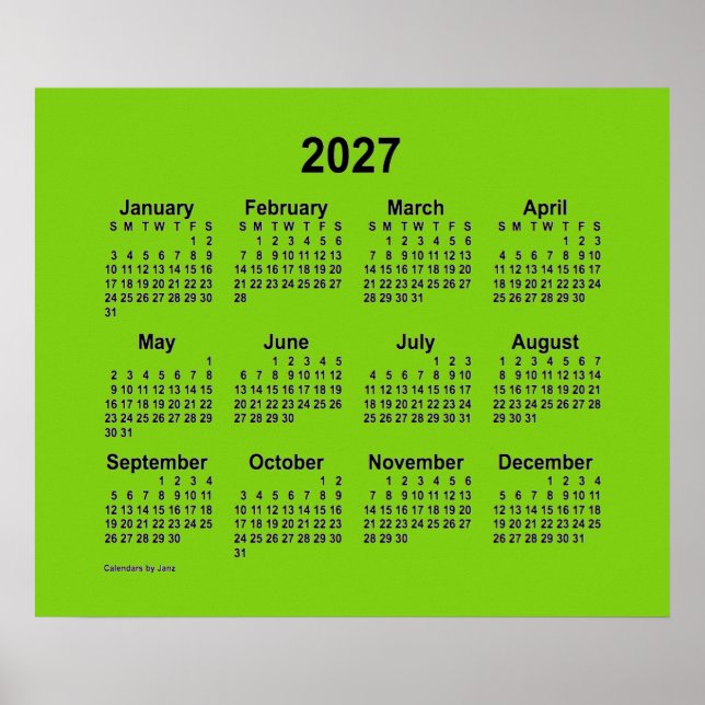 Calendário Verde Amarelo 2027 por Janz Impressão (Frente)