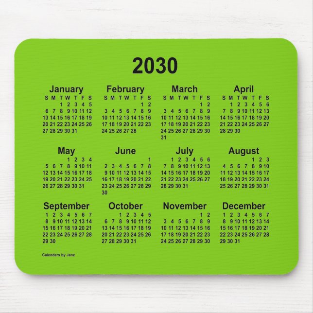 Calendário Verde Amarelo 2030 por Janz Mouse Pad (Frente)