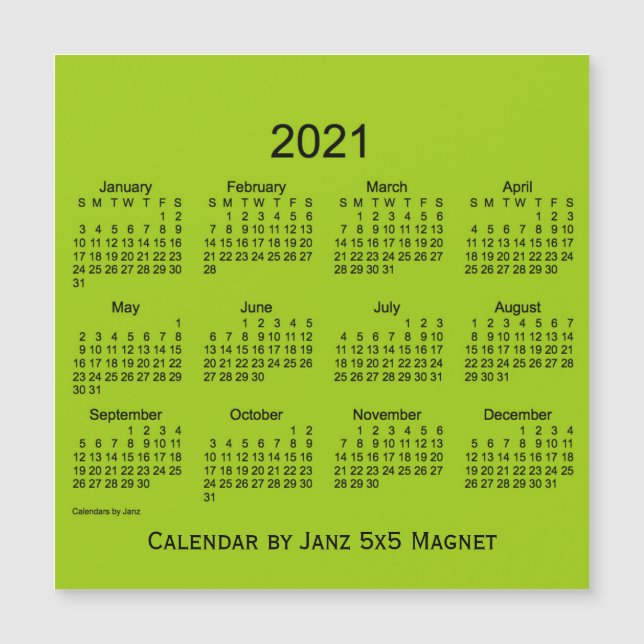 Calendário Verde Amarelo de 2021 por Imagem 5x5 de (Frente)
