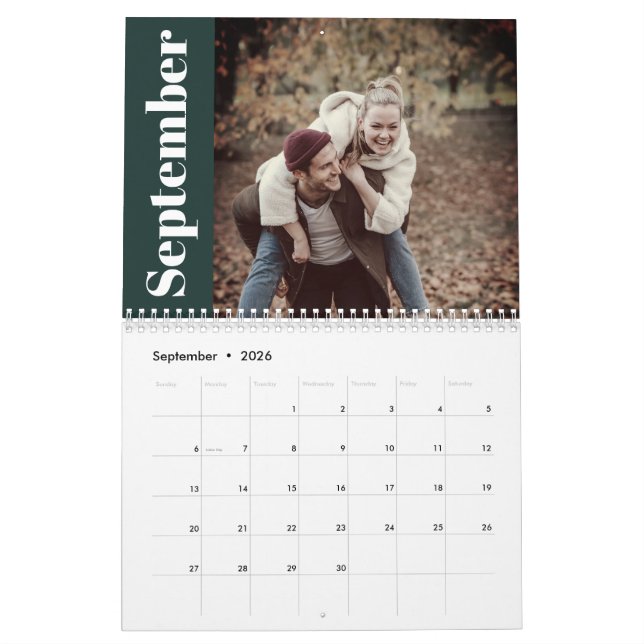 Calendário Verde de Fotografia Personalizada da Família 2024  (Set 2026)