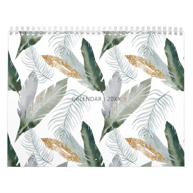 Calendário Verde moderno e tropical Dourado (Capa)