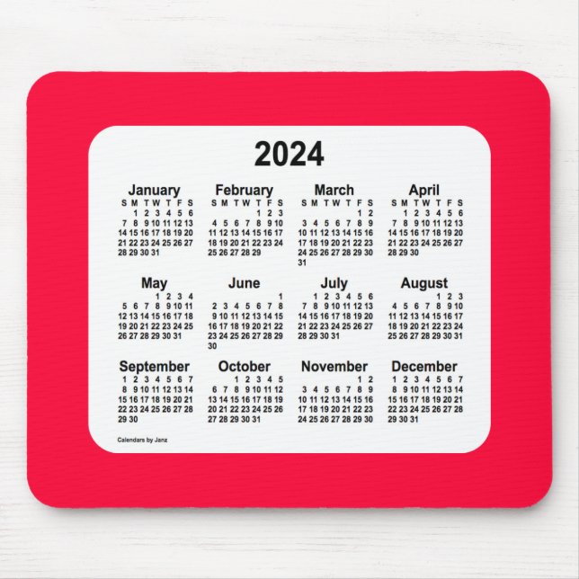 Calendário Vermelho Cherry 2024 por Janz Mouse Pad (Frente)