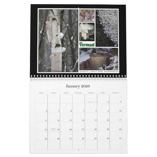 Calendário Vermont - "deixe-nos viajar" séries (Jan 2026)