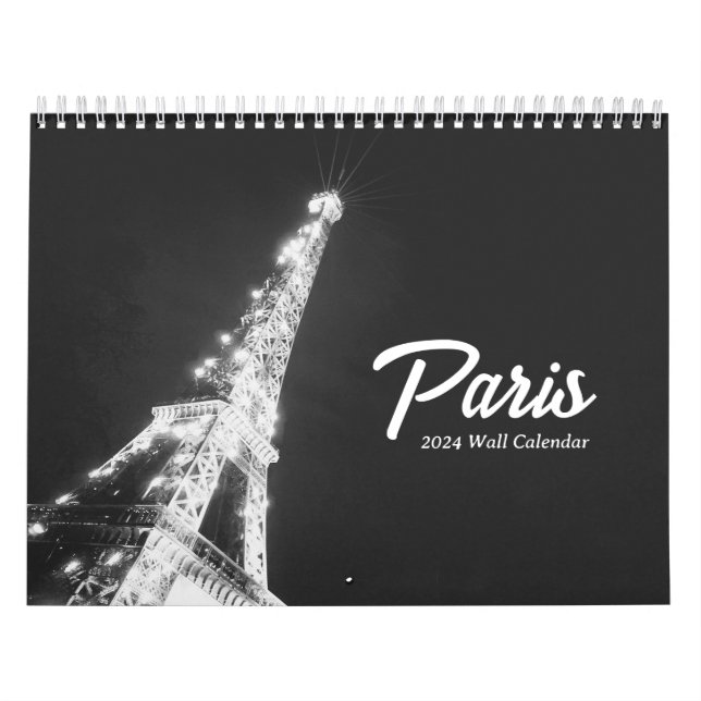 Calendário Viagem Mínimo de preto e branco em Paris personali (Capa)