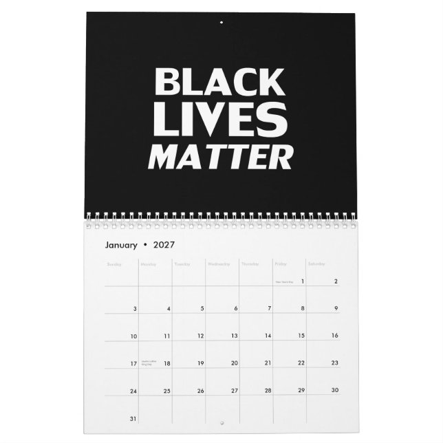 Calendário Vidas Negras Importam a tipografia moderna branca  (Jan 2027)