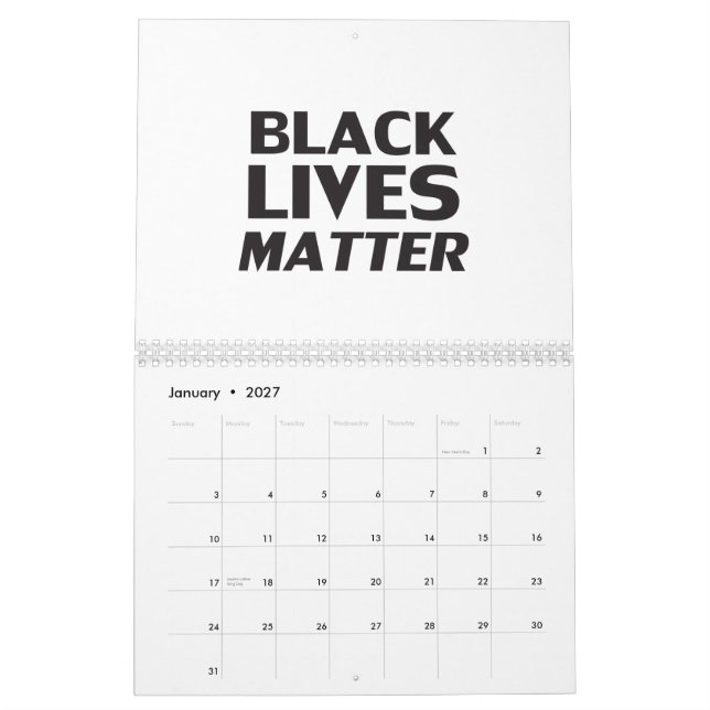 Calendário Vidas Negras Importam tipografia moderna branca e  (Jan 2027)