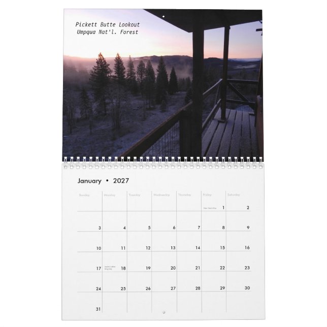 Calendário Vigias do fogo de Oregon (Jan 2027)