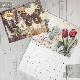 Calendário Vintage Floral Borboleta