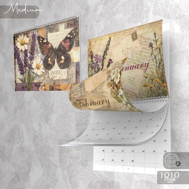 Calendário Vintage Floral Butterfly Calendar (Vintage Floral Butterfly Calendar_Medium)