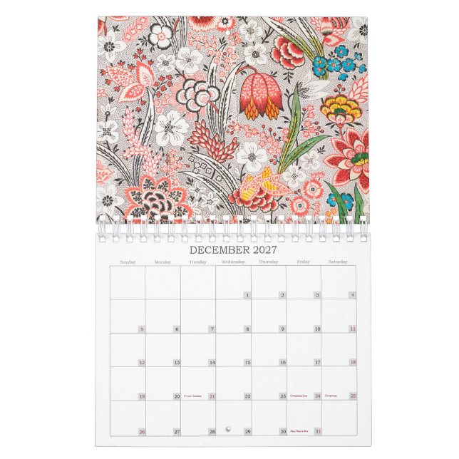 Calendário Vintage Floral Patterns Mid-Year / Academic (Dez 2027)