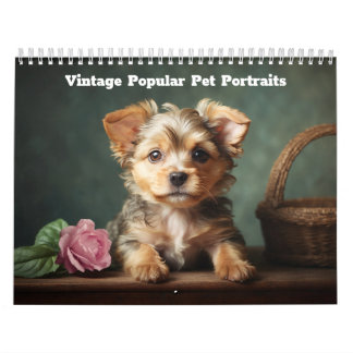Calendário Vintage Fofo 2026 Retratos de Animais de Estimação