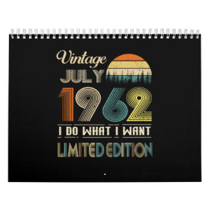 Calendário Vintage julho de 1962 What I Want Limited Edition