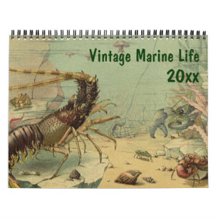 Calendário Vintage Ocean Marine Life Animal and Sea Creatatio