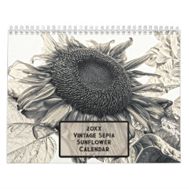 Calendário Vintage Sepia Sunflower 2025 País Russo