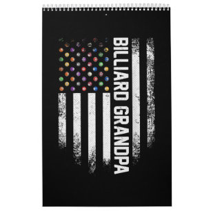 Calendário Vintage USA American Flag Piscina Billiard Grandpa