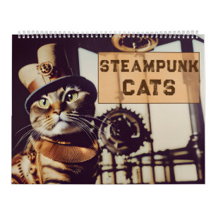 Calendário Vitoriano De Gatos-Vapor-Vaqueiros Retro-Futurísti