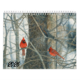 Calendário Watercolor Cardinals 2026
