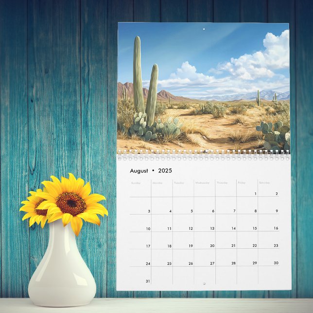 Calendário Watercolor Desert Cactos Landscapes (Criador carregado)