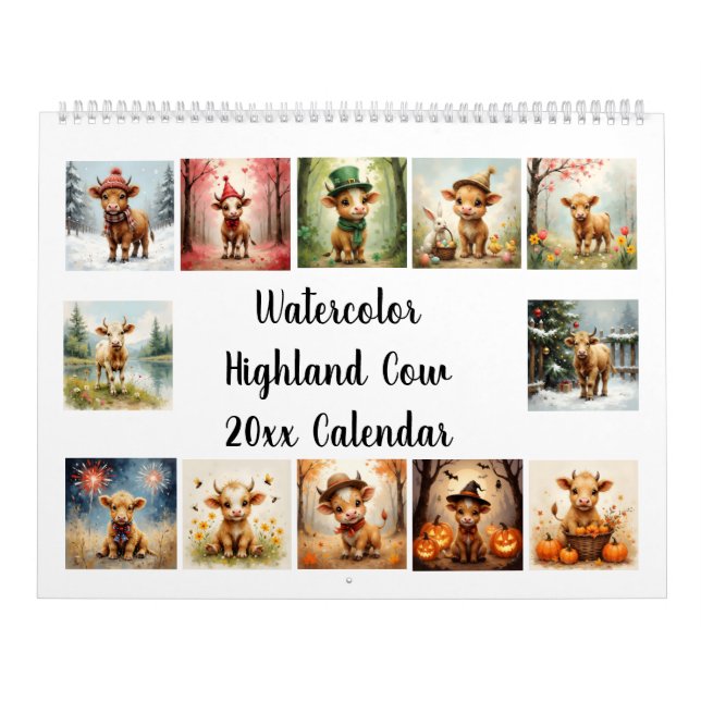 Calendário Watercolor Highland Cow 20xx (Capa)
