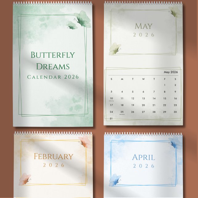 Calendário Watercolor Modern Butterfly Aesthetic (Criador carregado)
