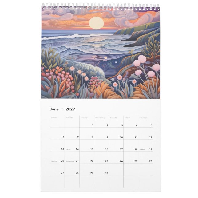 Calendário Whimsical Pastel Seaside Beach (Jun 2027)