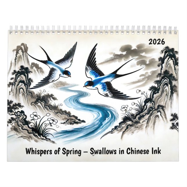 Calendário Whispers of Spring – Swallows in Chinese Ink (Capa)