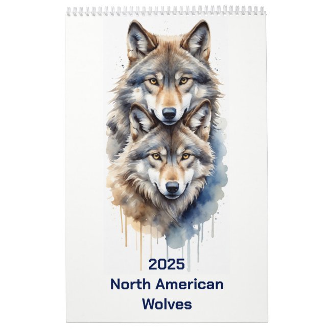 Calendário Wolf de Aquarela Animal Americana 2025 (Capa)