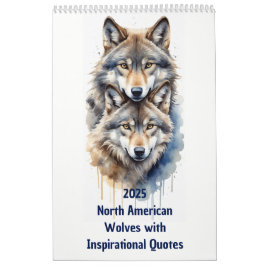 Calendário Wolf de Aquarela Animal Americana 2025