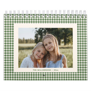Calendário Xadrez Ginga Verde Personalizado com Foto da Famíl