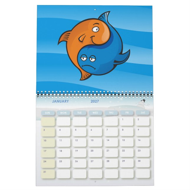 Calendário Yin Yang Fish Cartoon (Jan 2027)