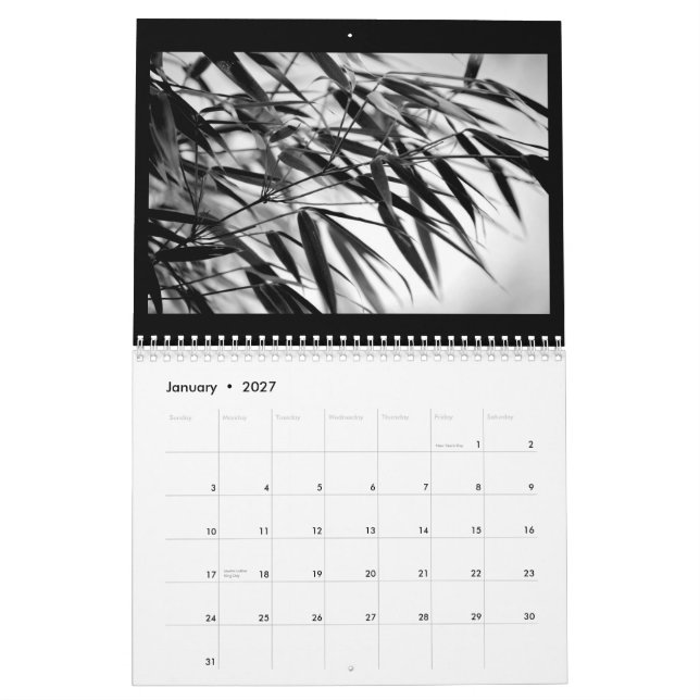Calendário Zen de bambu preto e branco 2015 (Jan 2027)