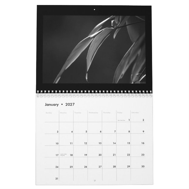 Calendário Zen de bambu preto e branco 2015 (Jan 2027)