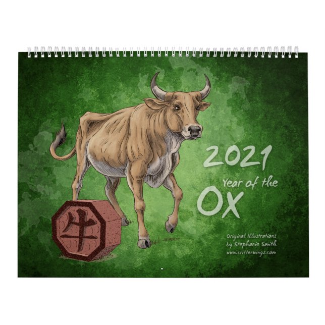 Calendário Zodíaco chinês 2021: Ano do Trabalho de arte de Ox (Capa)