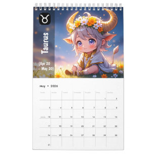 Calendário Zodíaco Cuta Chibi 2026 - Astrologia Ka