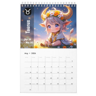 Calendário Zodíaco Cuta Chibi 2026 - Astrologia Ka