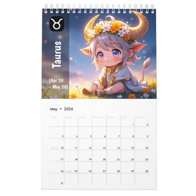 Calendário Zodíaco Cuta Chibi 2026 - Astrologia Ka (Maio 2026)