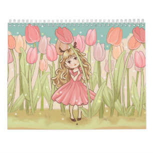 Calendários para garotas de chibi de Kawaii