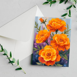 Calêndulas Laranjas | Cartão de Aquarela de Flor d