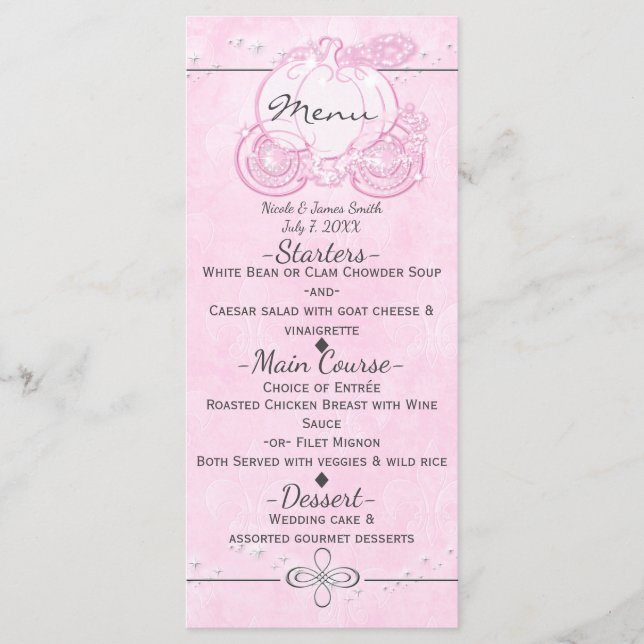 Calesa da Cinderela Rosa Menu de Festa Elegante (Frente)