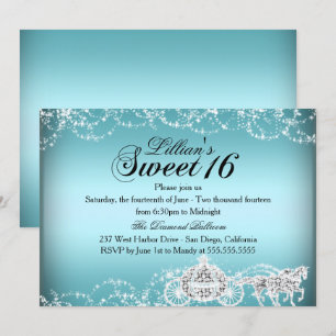 Calesa de Cavalo Azul Princesa Sweet 16 Convite