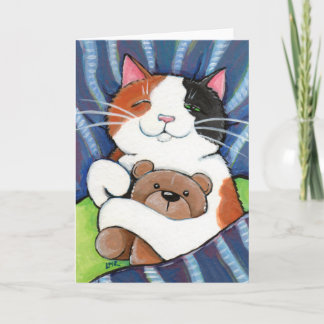 Calico Cat e Teddy Bear | Cartão de Saudação de Ar